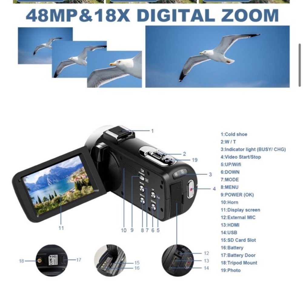 Cenzoar 4K Camcorders Video Camera, 60FPS 48MP 18X Digital Camera for YouTube Vl - Picture 10 of 11